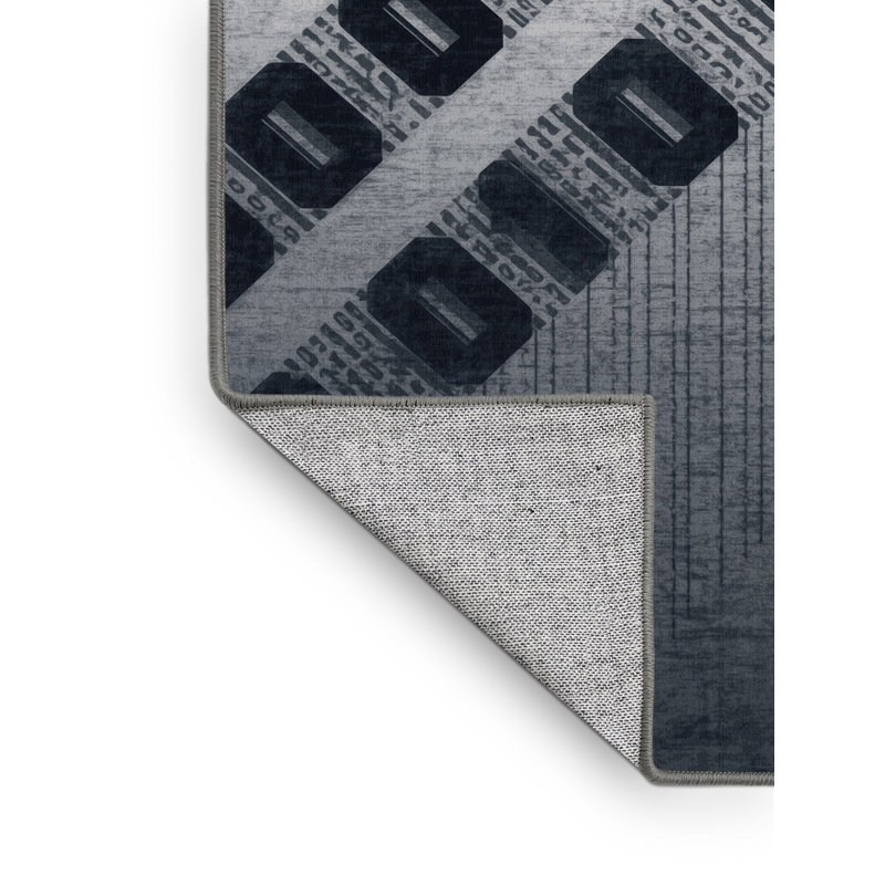 Tapis gris géométrique lavable à la machine à motif de code binaire oscar - reliure grise, 4 x 2