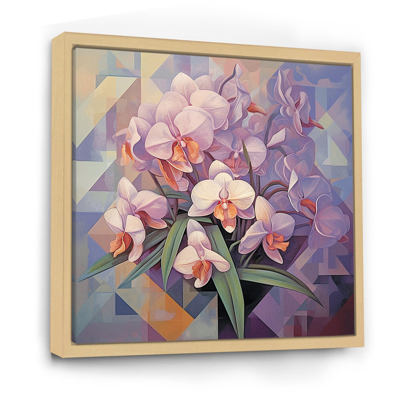 Élégante géométrie, bouquet mauve sur toile, Cadre naturel flottant, H 16 po x l 16 po x P 1 po