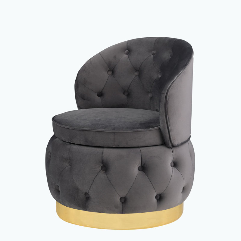 Fauteuil demi-tonneau pivotant avec rangement, Velours gris velours