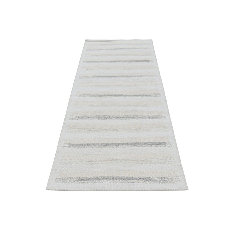 Rug & Kilim’S Scandinavian Runner Rug In White And Gray With Stripes, Rectangle 8' x 10'
