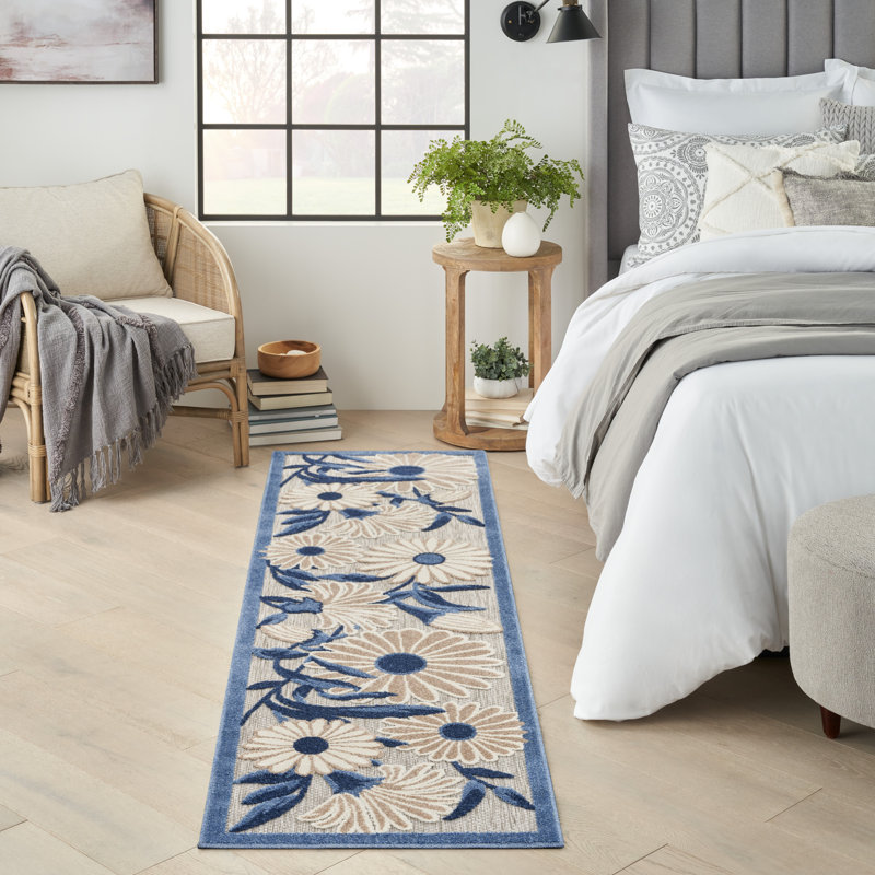 Alayia Aloha Floral Blue/Grey Indoor/Outdoor Area Rug, Runner 2'3" x 12'
