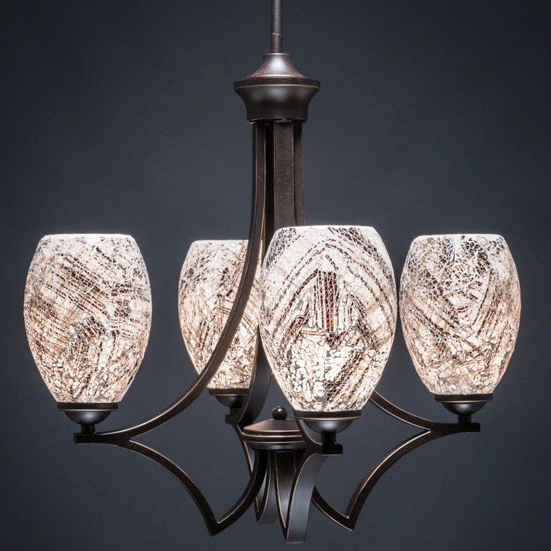 Zilo 4 Light Uplight Chandelier Shown In Dark Granite Finish With 5" Black Fusion Ice Glass, Natural, Matte Black