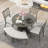 5-Piece Rustic Round Dining Table With 3 Upholstered Chairs & Curved Bench-1575973832