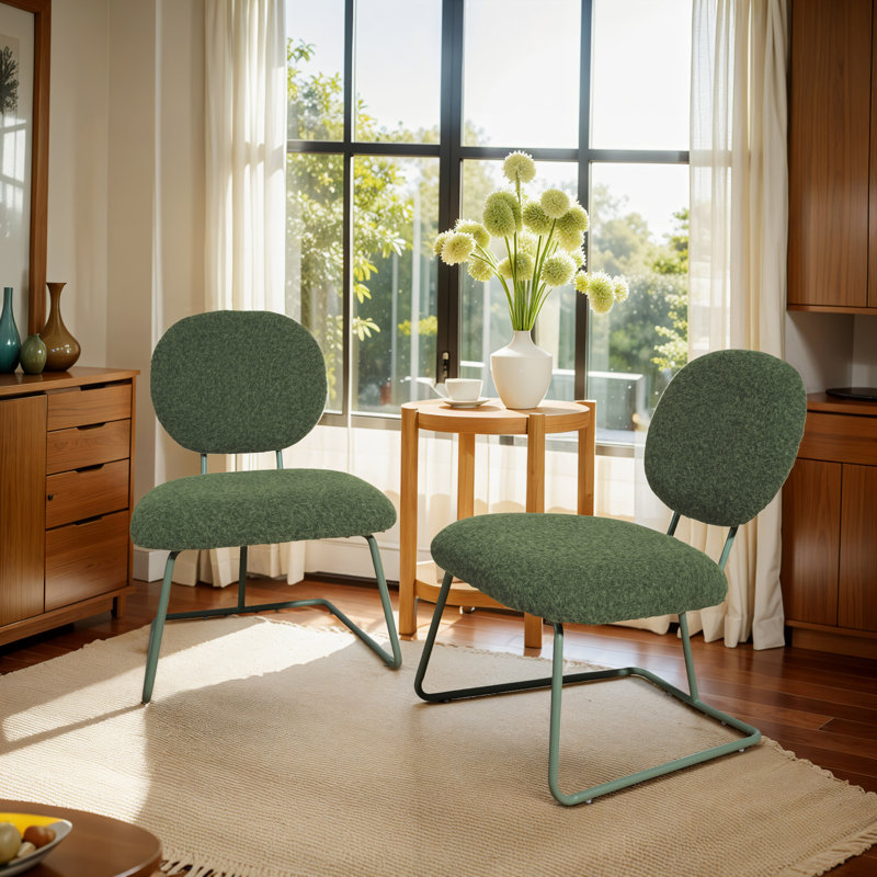 Striking Armless Accent Chair, Green Polyester
