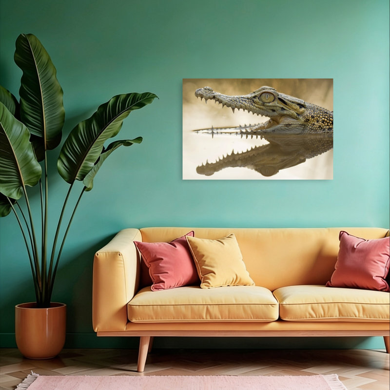 Crocodile Water Reflection Contemporary Alligator Crocodile Nature Portrait Wall Art Print 1 Piece Wrapped Canvas Wall Art