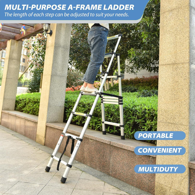 Telescoping Ladder A-Frame  Folding 6FT + 7FT Aluminium Step Ladder