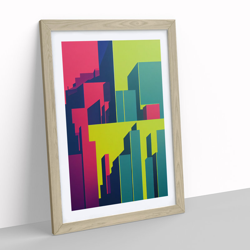 Colourful Architecture No.2 Skyscraper Abstract - Single Picture Frame Print, 34cm H x 25cm W x 2cm D, Oak Framed
