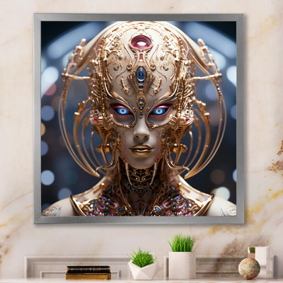 " Sci-Fi Portrait Of Golden Futuristic Goddess " Mixed Media and Color Photography Print