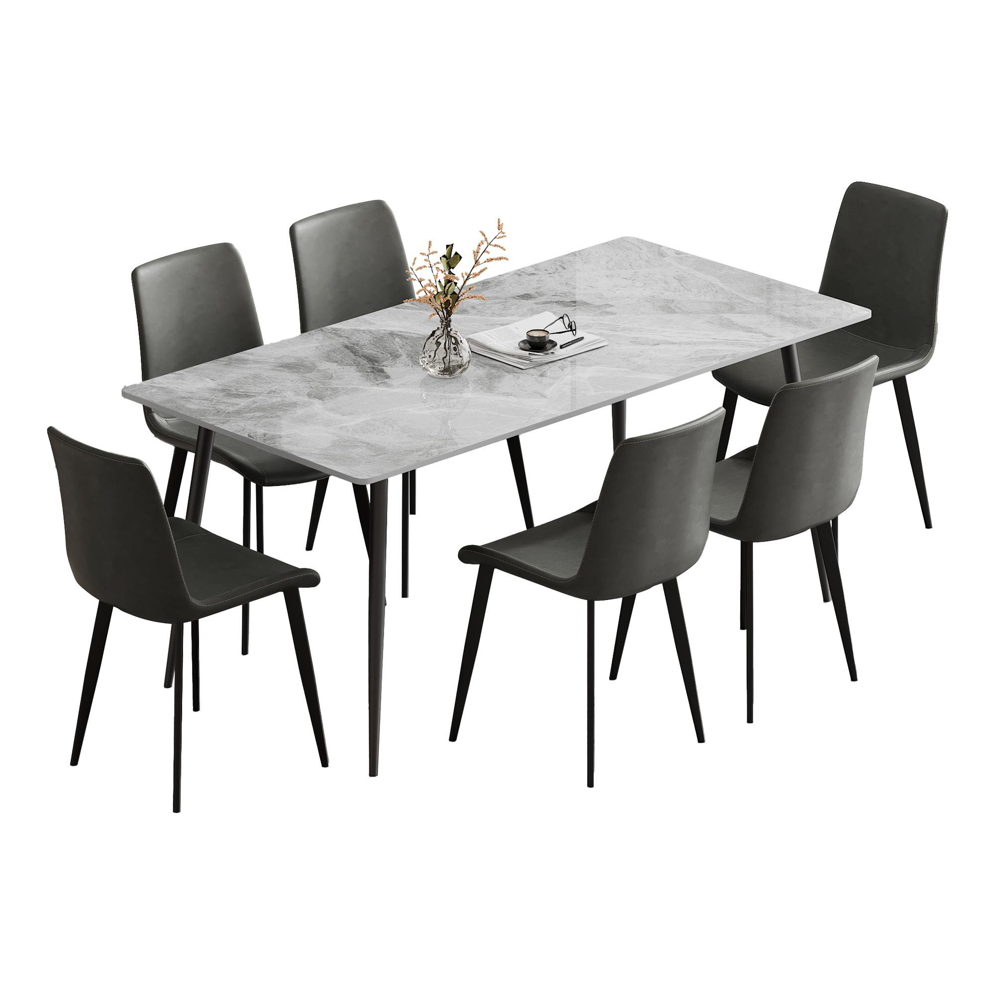 George Oliver Dining Table with Sintered Stone Tabletop and Metal Legs ...