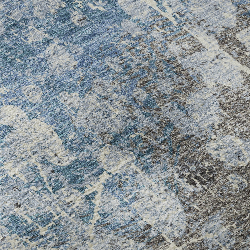 Premium Machine Washable Mayfield Abstract Rug, Blue, 8' Round