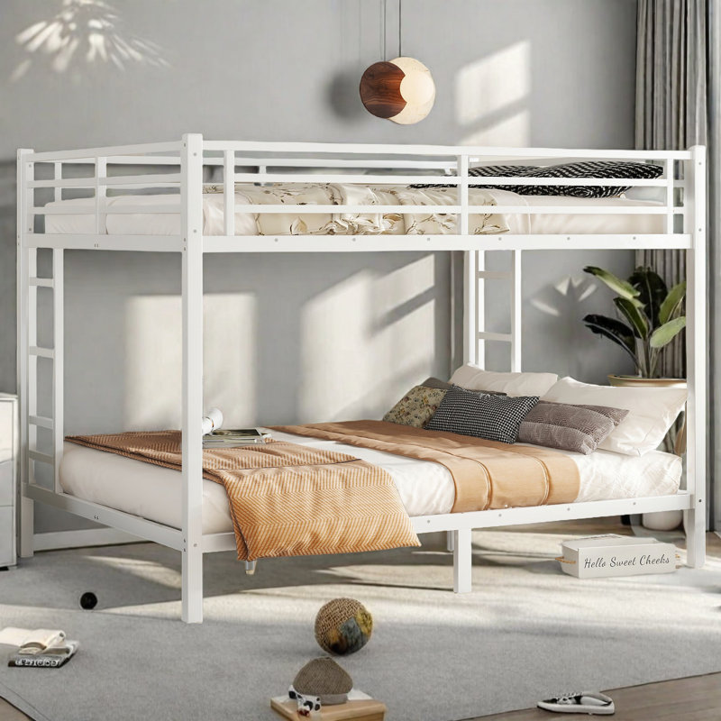 Lit superposé en métal pour grand lit de 82,7 po pour les adolescents et les adultes, peu encombrant / sans bruit de sommier, blanc