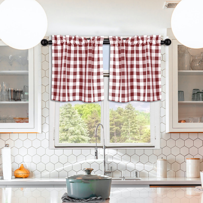 Aryus Plaid Tailored Kitchen Curtain, 24" W x 54" D, Red