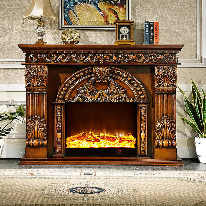Meuble télé American cheminée, H 47,64 po x l 59,06 po x P 12,99 po, Brun