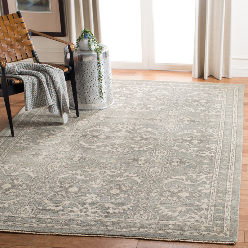 Tapis oriental gris / ivoire en laine noué à la main Solomon, Rectangle 9 pi x 12 pi