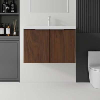 Meuble-lavabo flottant avec lavabo en céramique et portes à fermeture en douceur