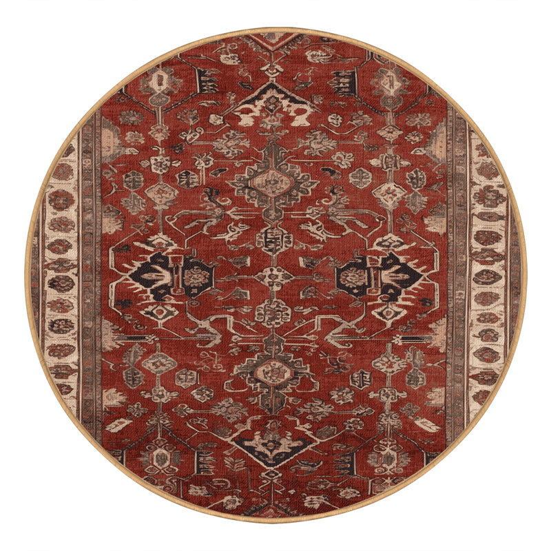 Machine Washable Persian Brown Area Rug, Round 4'