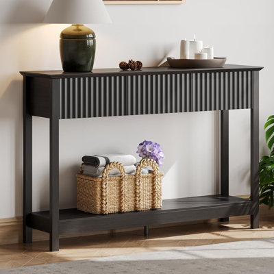 47" Fluted Console Table with 3 Drawers, Narrow Long Entryway Table with Storage