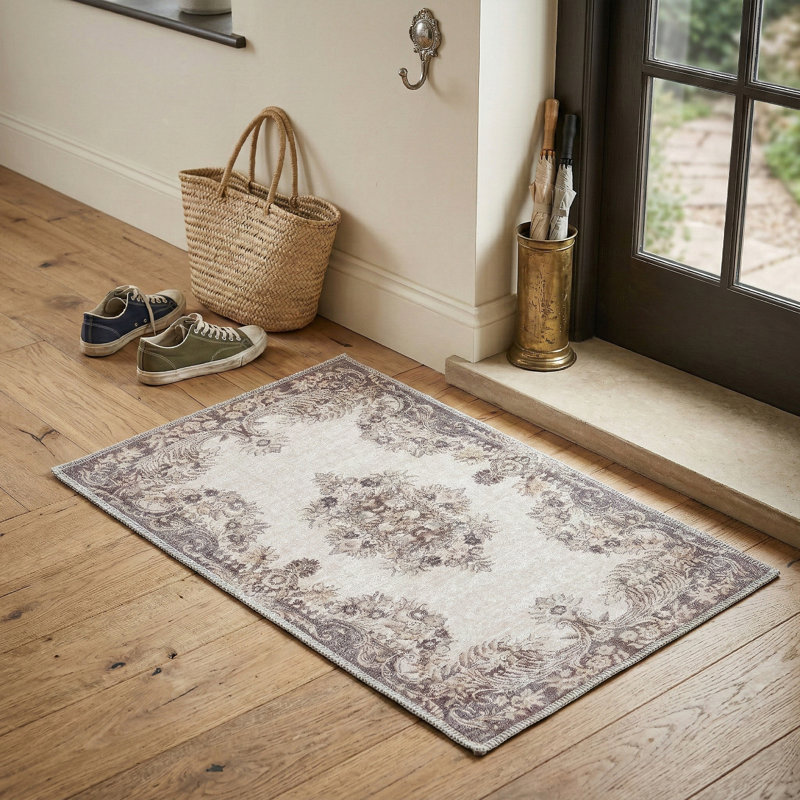 Zehorit Machine Washable Vintage Area Rug in Beige/Cream/Brown/Yellow for Living Room, Hallway Runner, Entryway Rug