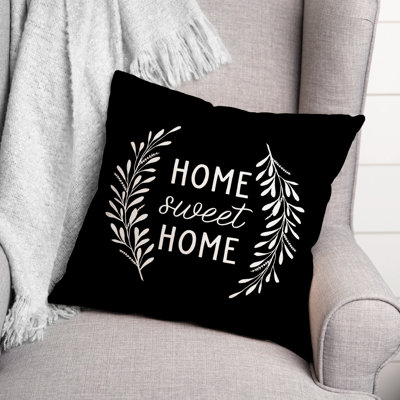 Home Sweet Home Black Outdoor Throw Pillow