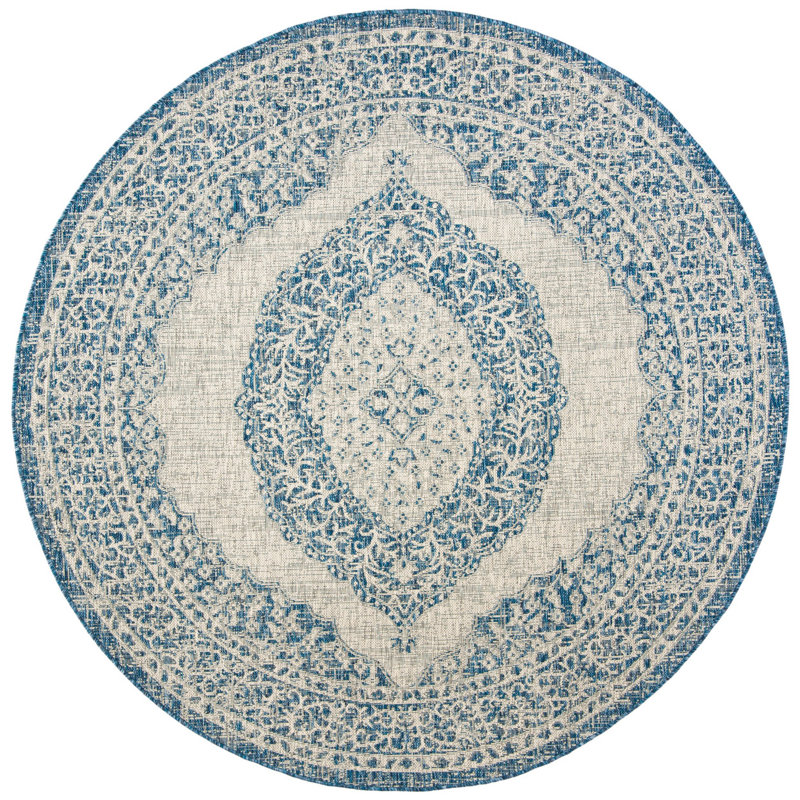 Amedee Performance Oriental Indoor/Outdoor Area Rug, Round 4'