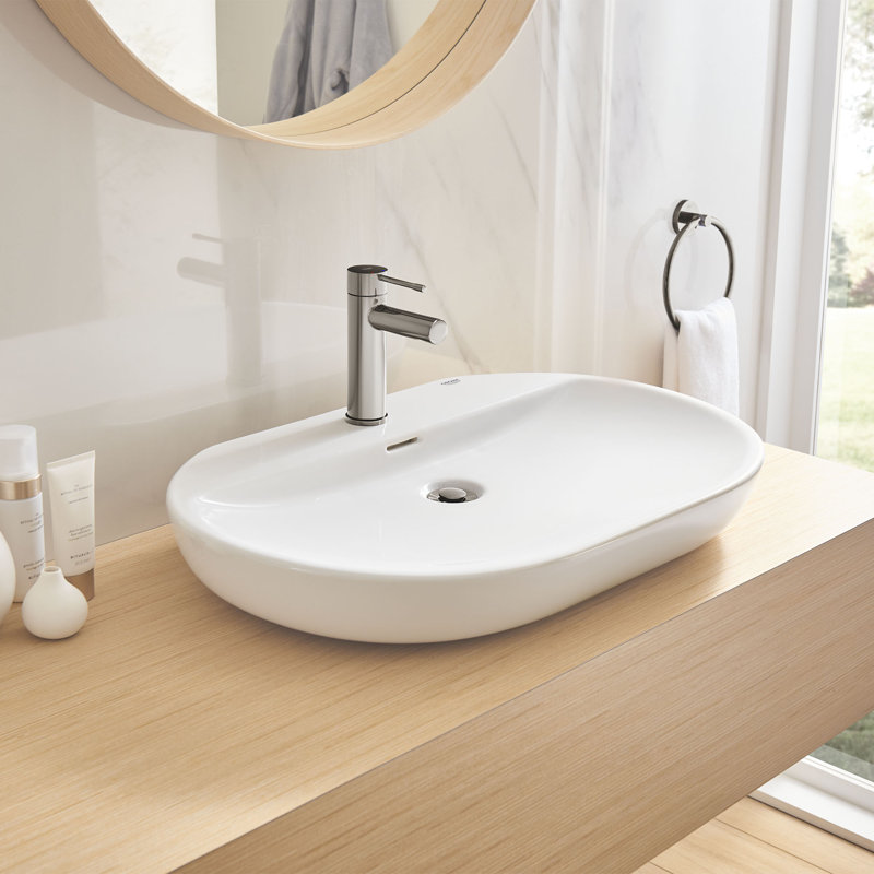 Lavabo de salle de bain mural ovale blanc avec trop-plein Essence, Simple