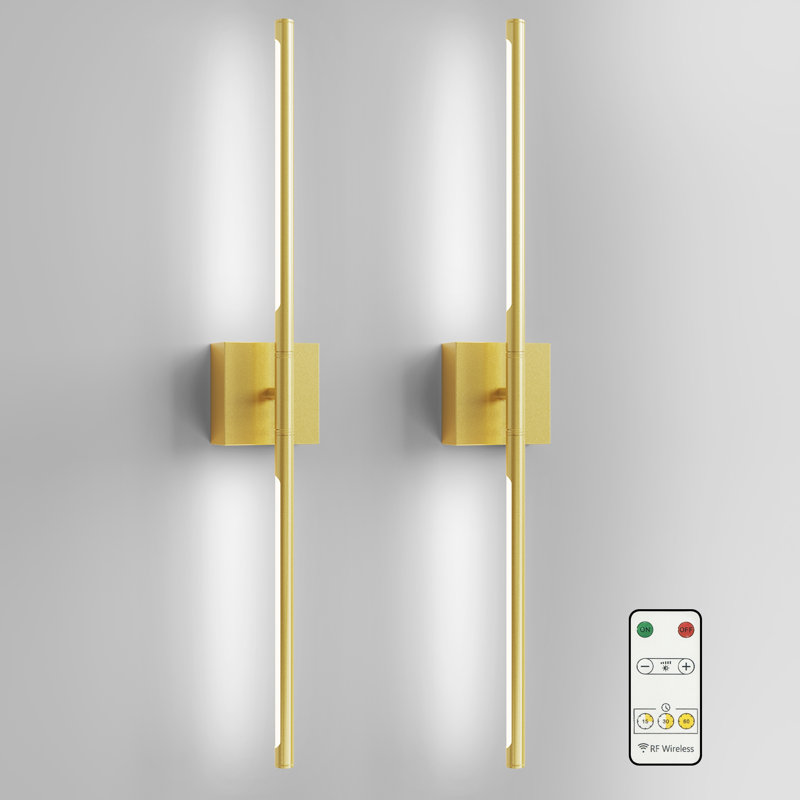 28.3'' Timer LED Flush Mounted Sconces, 6000K Wallchiere Battery Operated, Gold