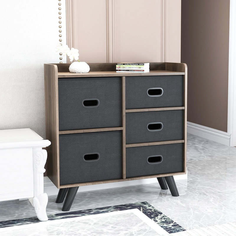 Commode avec 5 tiroirs en tissu et unité de rangement