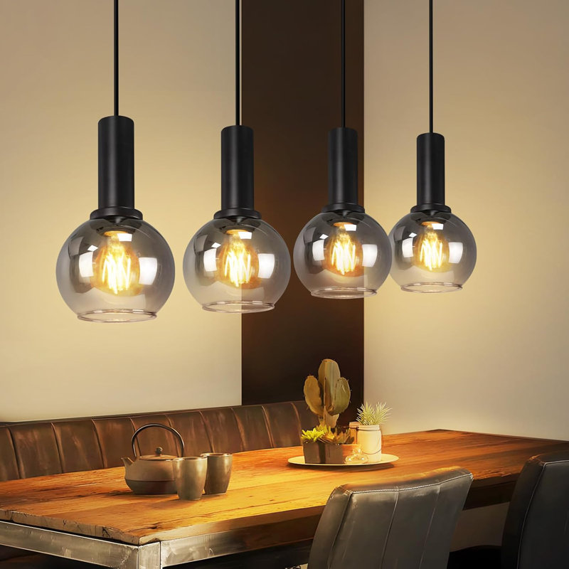 Modern Black Kitchen Island Pendant, 145cm H x 55cm W x 13cm D, 4 Lights