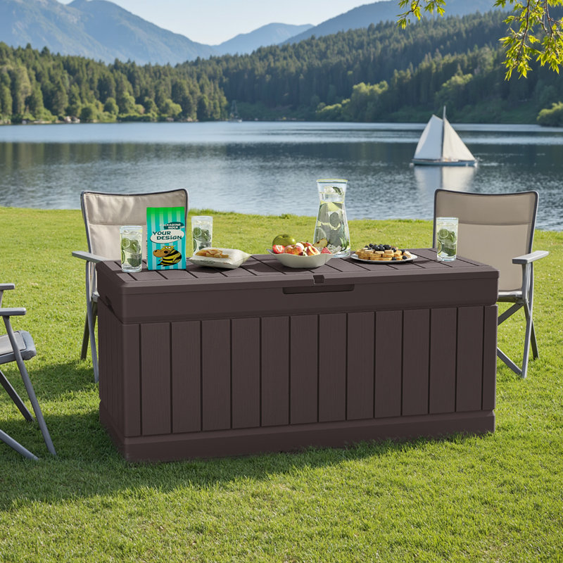 Boîte de rangement pour terrasse extérieure verrouillable 78 gallons Medjidi , Brun