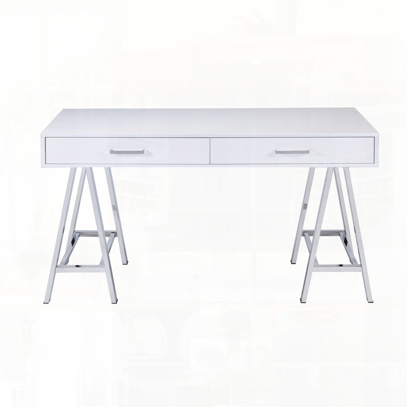 Bureau d'écriture avec port USB et deux tiroirs latéraux avec glissières en métal