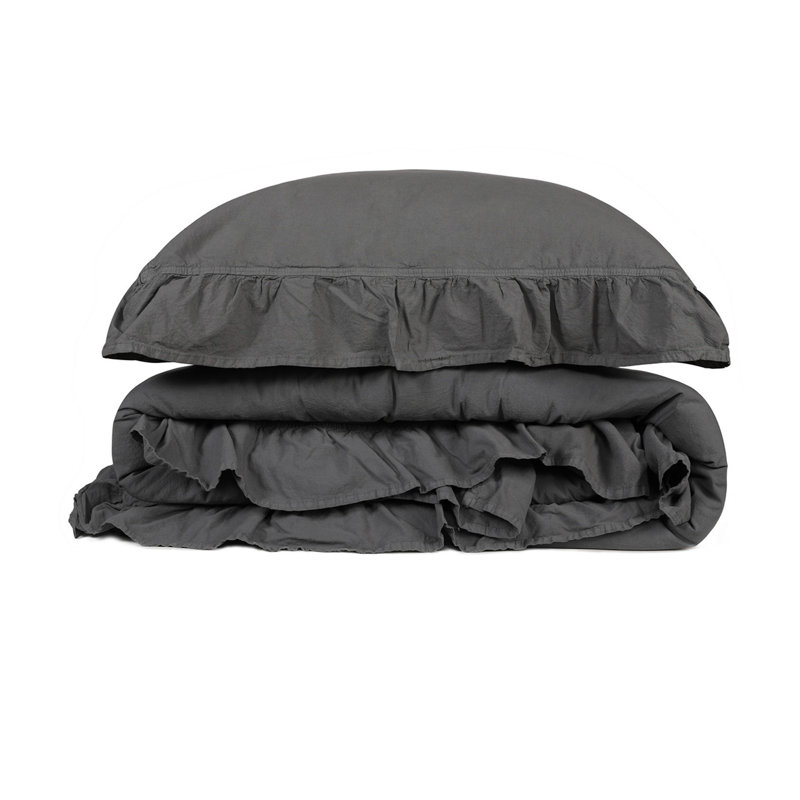 Ensemble de housse de couette 100% coton Landwehr, Housse de couette simple + 1 taie d'oreiller 24 po, Gris foncé