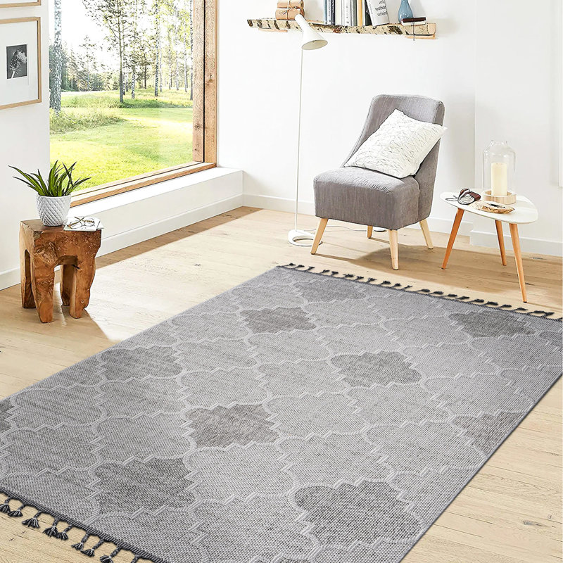 6x9 White/grey Trellis Area Rug - Non-shedding & Stain Ideal For Various Spaces Living, Dining, Bedroom, Study Pet And Easy To Clean 0.28 Inch Pile Polypropylene Indoor/outdoor Resistance Stylish