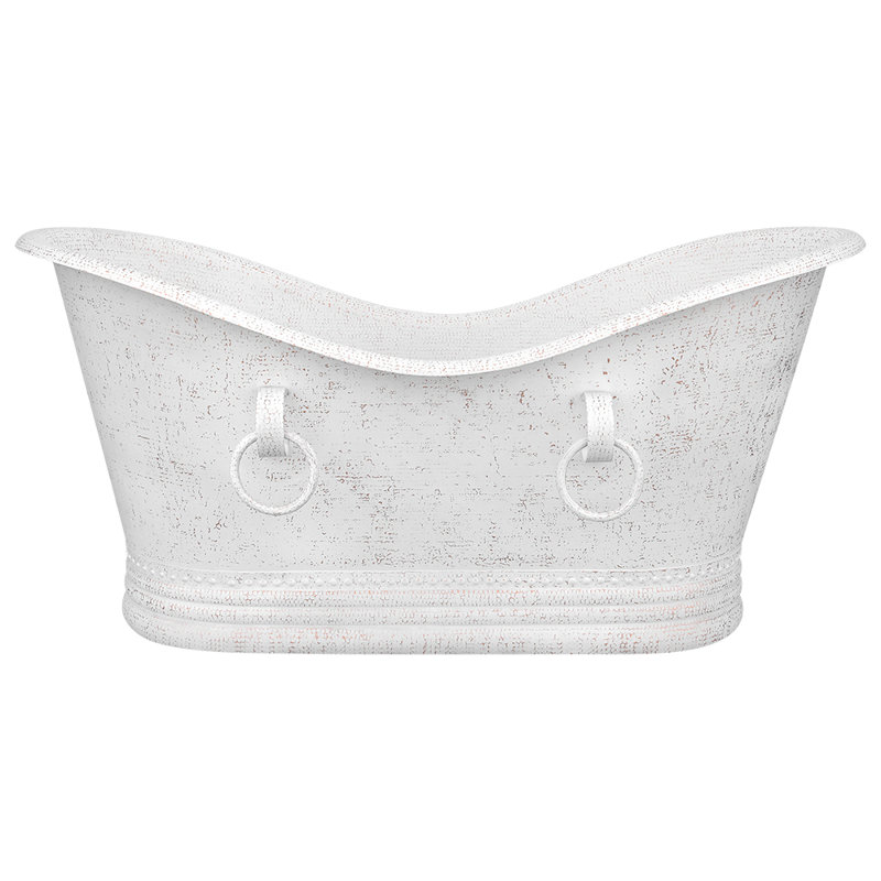 67" Hammered Double Slipper Bathtub With Rings, Glazed White