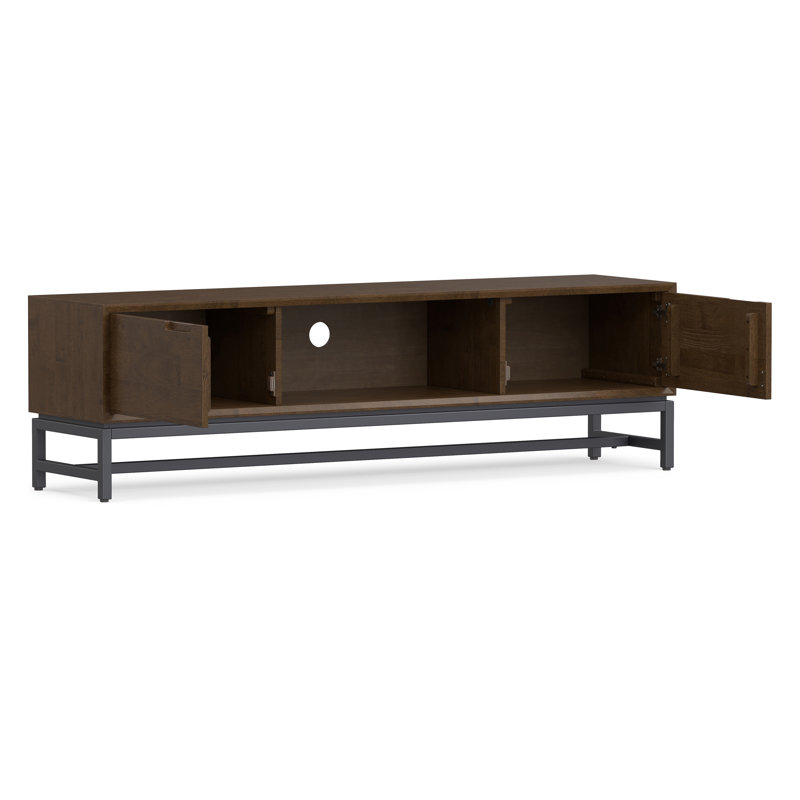 Banting 72"W Solid Wood Mid-Century Modern Low TV Stand for TVs up to 80" with 2 Cabinets and Open Shelf