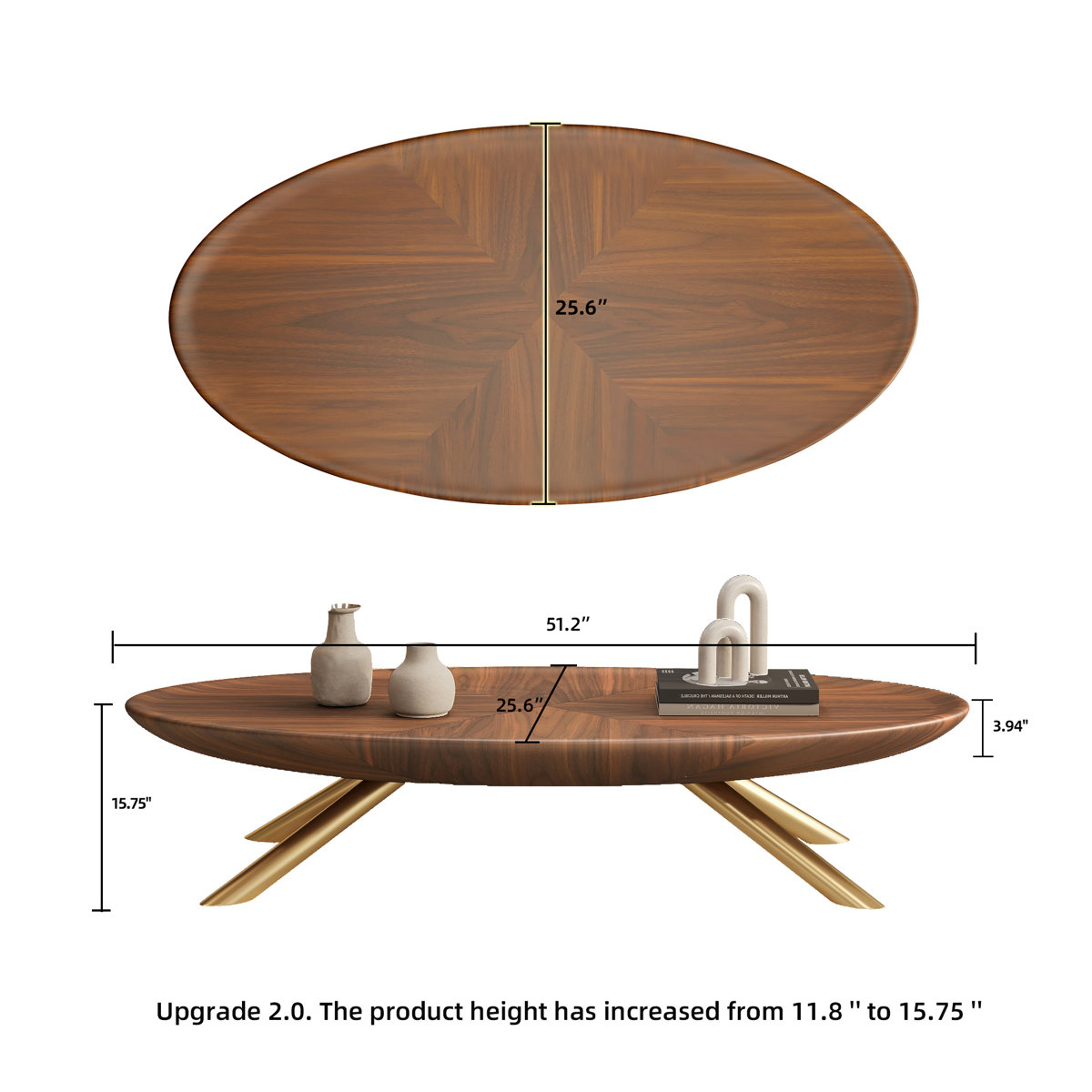 Everly Quinn Chebo Retro Oval Coffee Table with Wood Grain Finish and ...