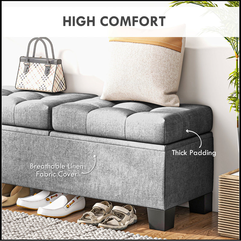 Storage Ottoman Bench, Gray Linen