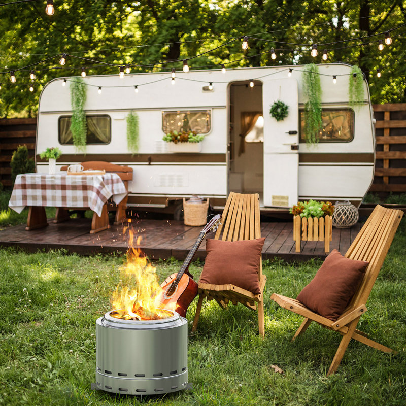 19.5" Smokeless Fire Pit, Portable Outdoor Firepit, Wood Burning Fireplaces, Low Smoke Bonfire For Camping, Patio And Outside
