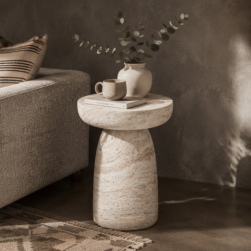 Table d'appoint en forme de champignon en grain de pierre naturelle, table de bout de patio autoportante imperméable de 13 po, table d'appoint Decor