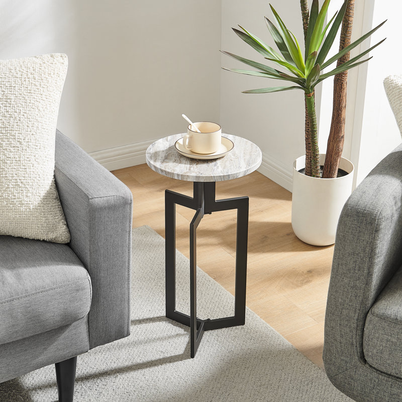 Table de bout en métal et piédestal sculpturaux noirs
