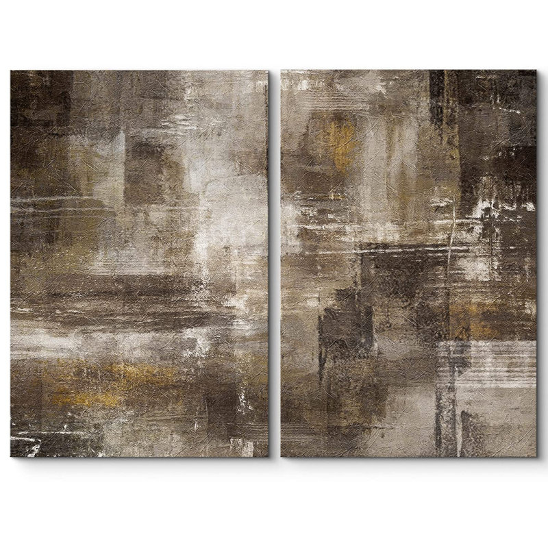 «Grunge Abstract Paint Effect Mid-Century Dark Brown Stroke», reproduction sur toile 2 pièces, Toile tendue