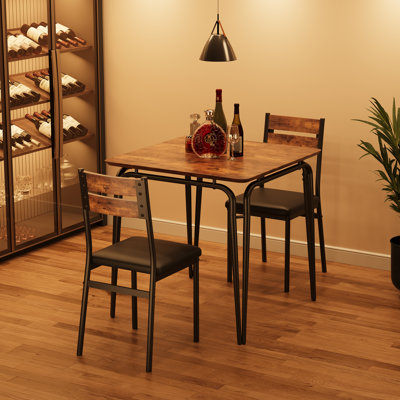Ensemble de table et de chaises 3 pièces pour 2 personnes, gain de place - Carré - Idéal pour cuisine et appartement - Couleur vintage - Plateau en MDF robuste