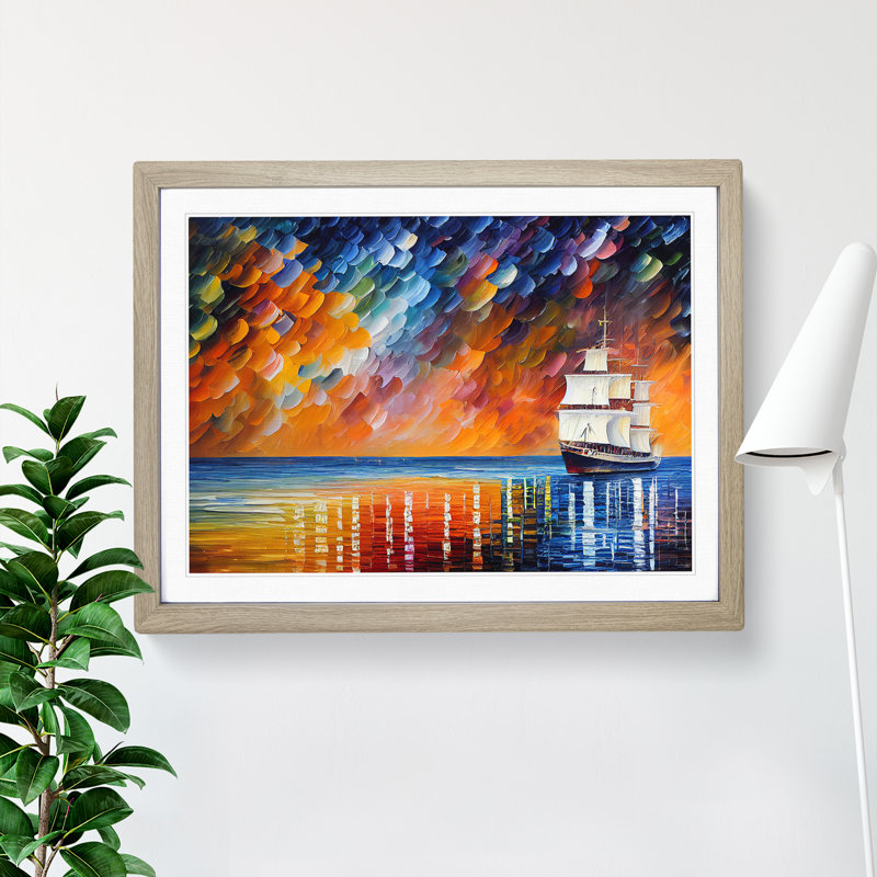 Ship on the Horizon - Framed Print, 34cm H x 46cm W x 2cm D, Oak