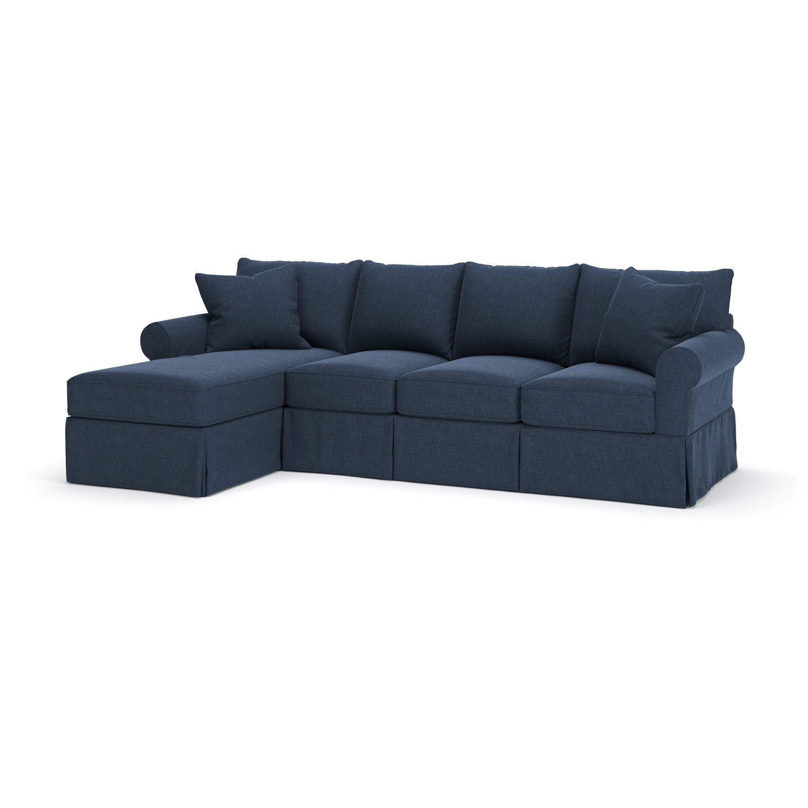 Amari Slipcovered Sectional with Sleeper Sofa, Left Hand Facing, Drusky Navy Sustain® Basketweave