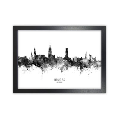 Bruges Belgium Skyline Black White City Name by Michael Tompsett - Print