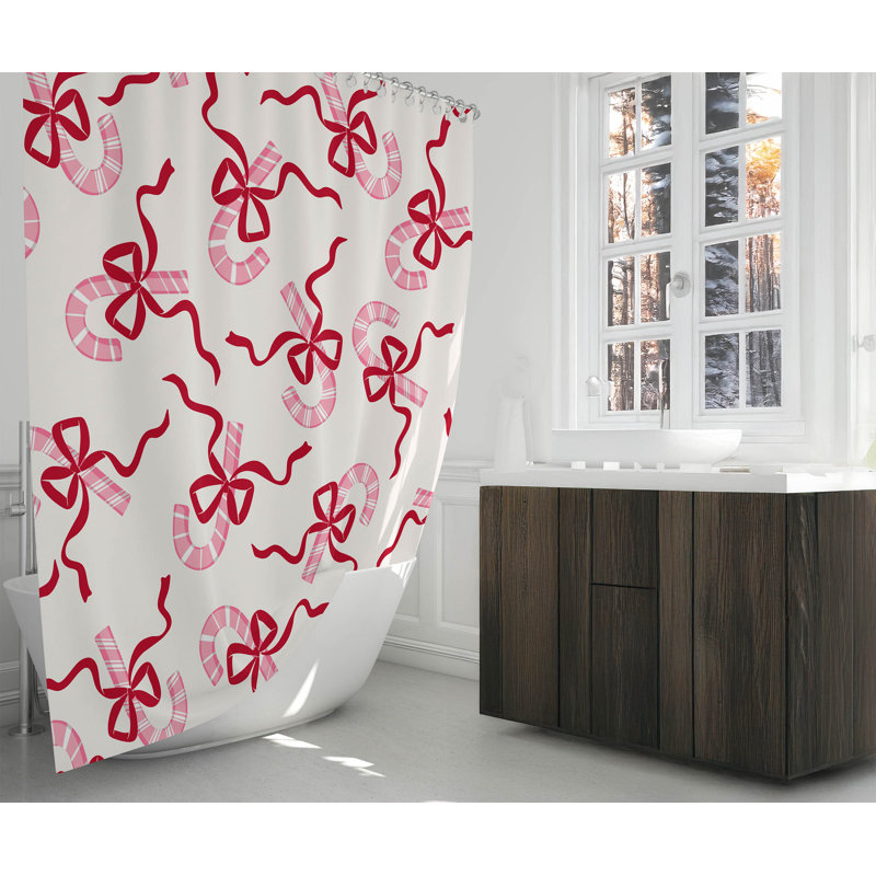 Rideau de douche léger et ultra fin Candycanes & Bows, Blanc