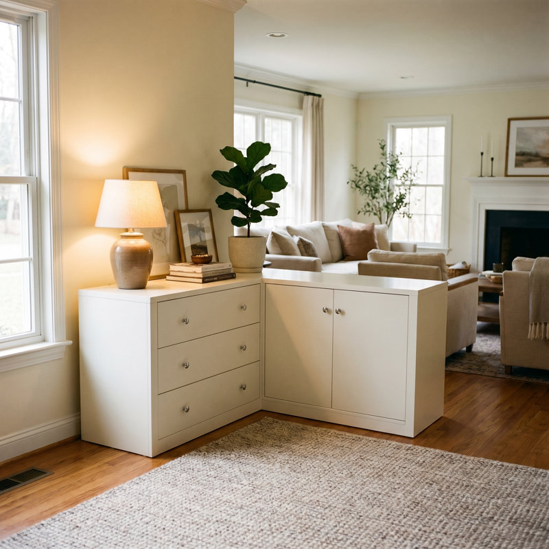 Armoire de rangement en L 47,2 po avec 3 tiroirs et 2 portes