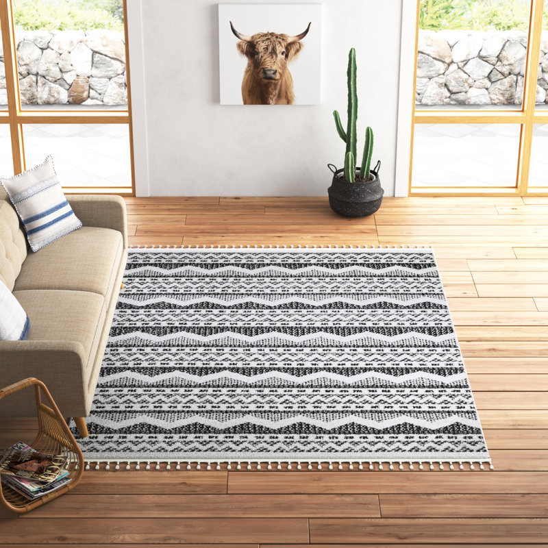 Tapis ivoire / noir Eliseo, Rectangle 7 pi 6 po x 9 pi 6 po