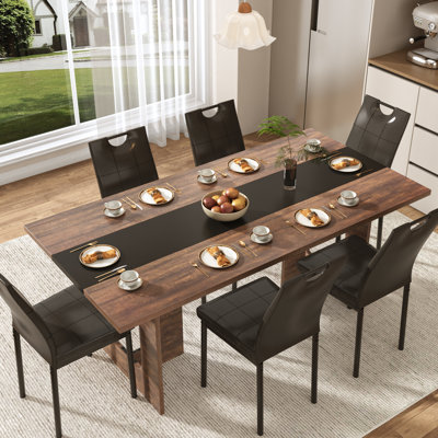 7 Pieces Dining Table & Chairs Set, 71" Rectangle Dining Table With Wooden-Leg, Kitchen Table with 6 Chairs For Dining Room, Living Room, Restarant, Or Canteen