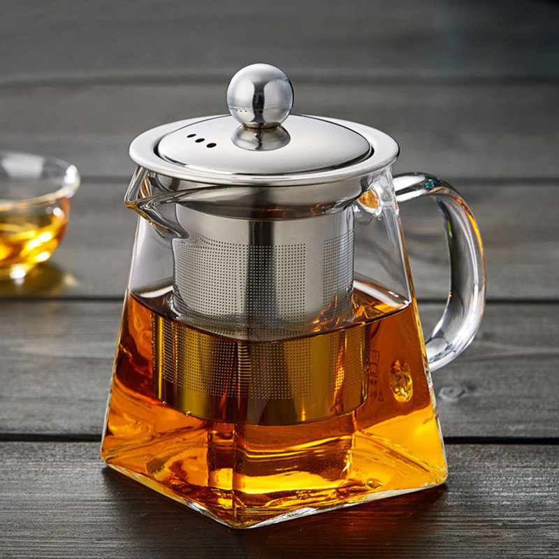 950ML Clear Square Glass Teapot with Infuser