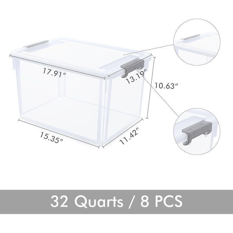Ensemble de 8 bacs de rangement avec couvercle empilable 32 Qt